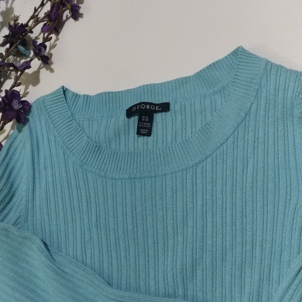 George Turquoise 3/4 Sleeve Ribbed Top - Picture 3 of 3
